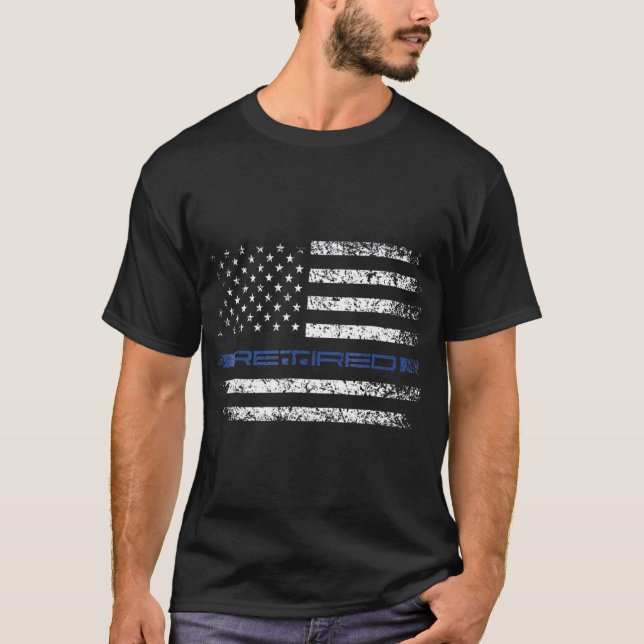 Polischef Thin RETIRED Blue Line American T Shirt (Framsida)