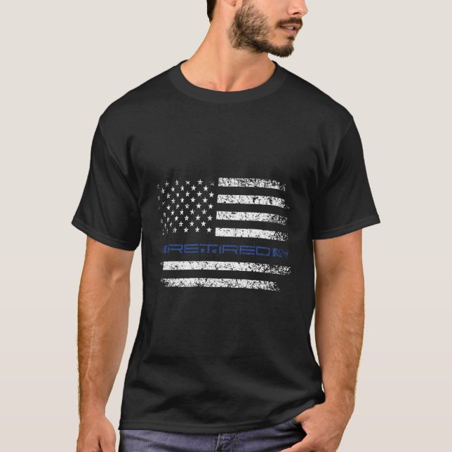 Polischef Thin Retrött Blue Line American Fla T Shirt (Framsida)