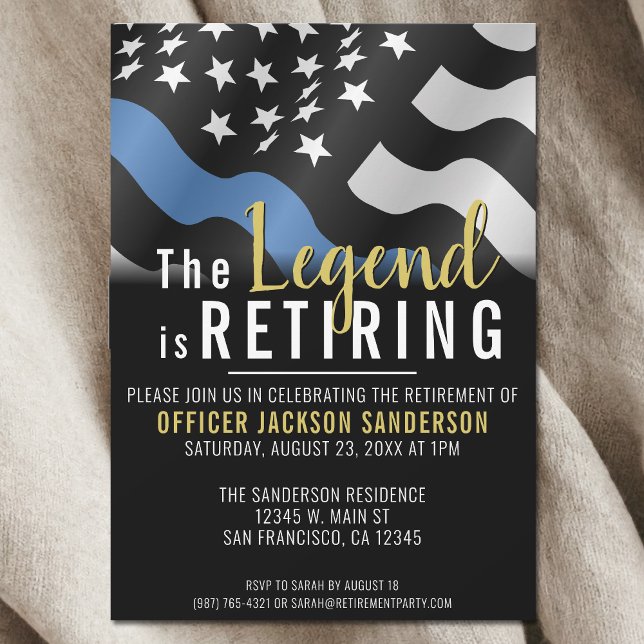 Polischef Tillsatta lagar Pension Party Inbjudningar (Police Officer Law Enforcement Retirement Party Invitation)