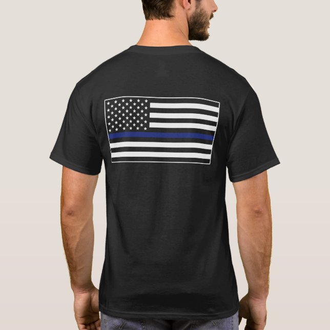 Polischef Tillsatta lagar Thin Blue Line Flagga T Shirt (Baksida)