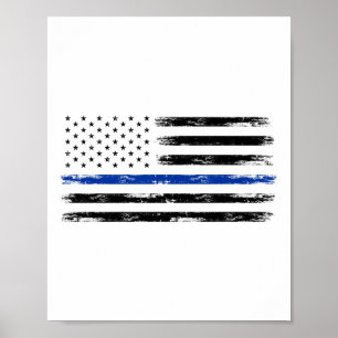 Polischef USA amerikanska Flagga Thin Blue Line Poster