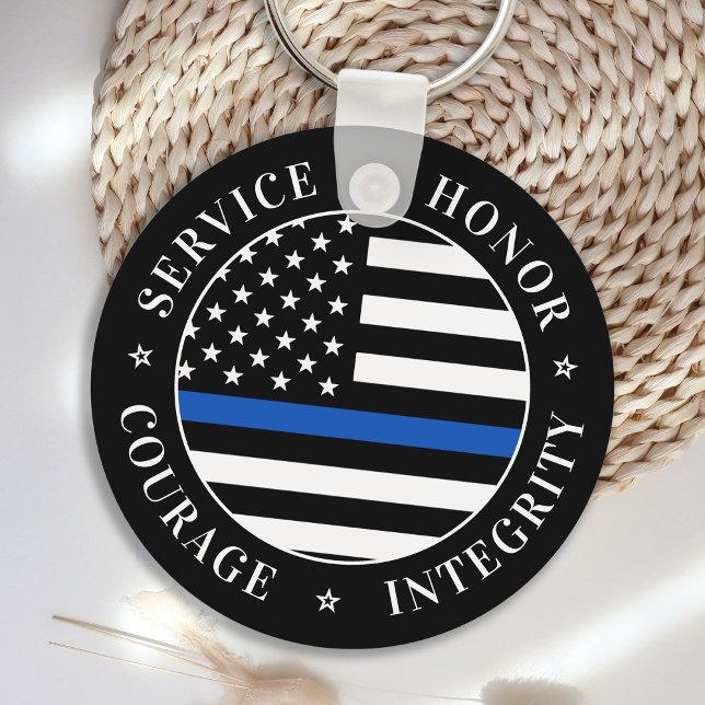 Polischef vid Thin Blue Line Flagga Tillsatta laga Nyckelring (Skapare uppladdad)