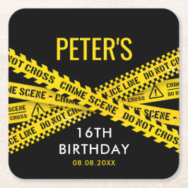 Polisdagstidning med Gult Crime Scene-band Underlägg Papper Kvadrat