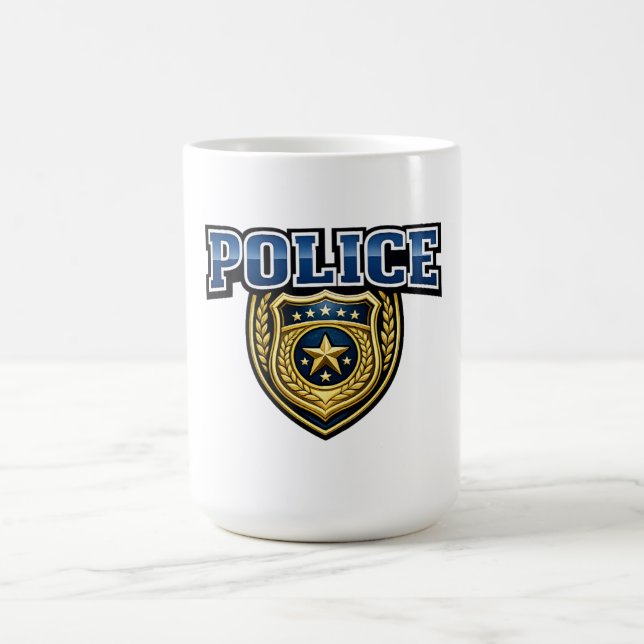 Polisemblem med fet textdesign kaffemugg (Center)