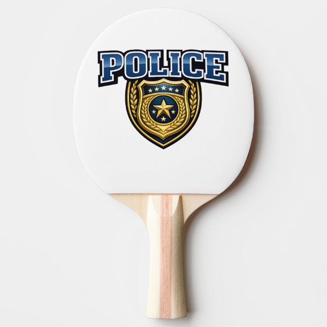 Polisemblem med fet textdesign pingisracket (Framsidan)