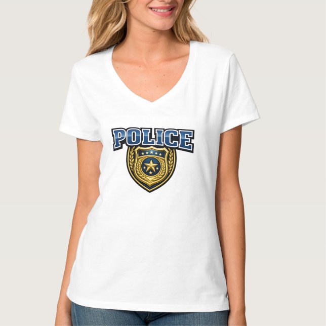 Polisemblem med fet textdesign t shirt (Framsida)