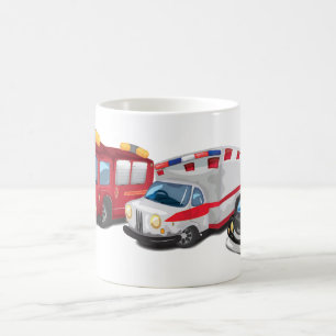 Polisen, Ambulance och Fire Service fordon. Kaffemugg