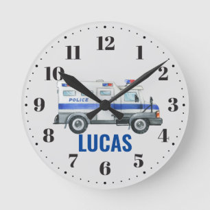 Polisen Fordon Boys Bedroom Nursery Decor Rund Klocka