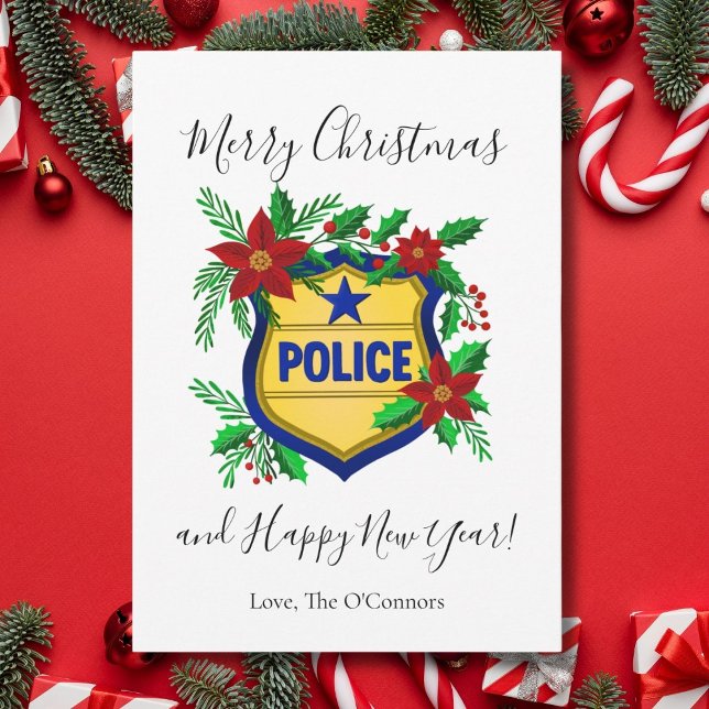 Polisen God Jul & Gott Nytt År Sköld Julkort (Skapare uppladdad)