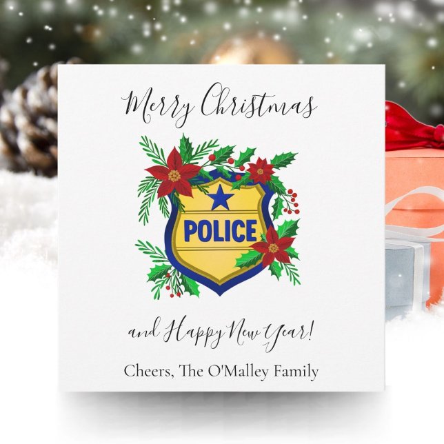 Polisen God Jul & Gott Nytt År Sköld Julkort (Skapare uppladdad)