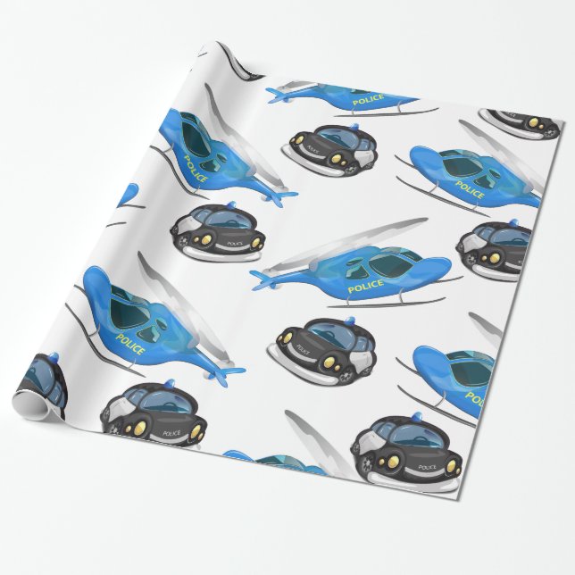 Polisen Helikopter och polisbil. Presentpapper (Utrullad)