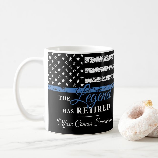 Polisen Pension Thin Blue Line American Flagga Kaffemugg (Med munk)