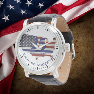 Polisen Pension Watch Thin Blue Line US Flagga Armbandsur