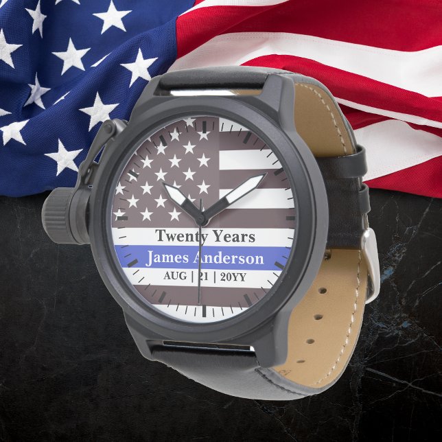 Polisen Pension Watch Thin Blue Line US Flagga Armbandsur (Skapare uppladdad)
