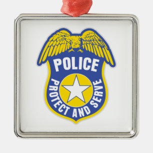 Polisen skyddar och tjänar som emblem julgransprydnad metall