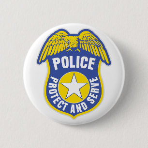 Polisen skyddar och tjänar som emblem knapp