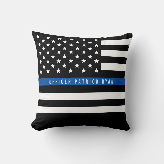Polisen Thin Blue Line American Flagga Add Namn Kudde (Framsida)