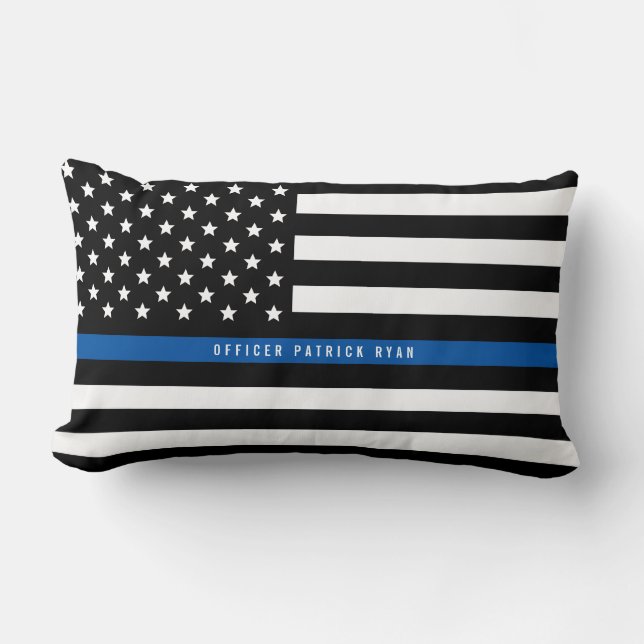 Polisen Thin Blue Line American Flagga Add Namn Lumbarkudde (Framsida)