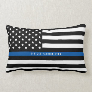 Polisen Thin Blue Line American Flagga Add Namn Lumbarkudde