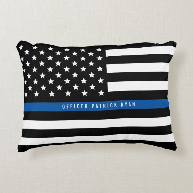 Polisen Thin Blue Line American Flagga Add Namn Prydnadskudde (Framsidan)