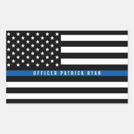 Polisen Thin Blue Line American Flagga Add Namn Rektangulärt Klistermärke