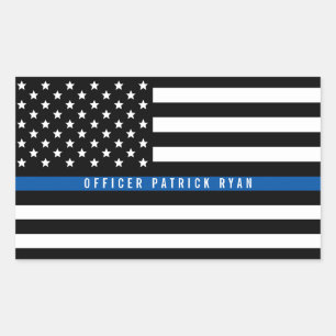 Polisen Thin Blue Line American Flagga Add Namn Rektangulärt Klistermärke