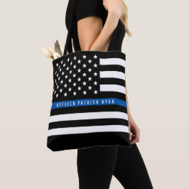 Polisen Thin Blue Line American Flagga Add Namn Tygkasse