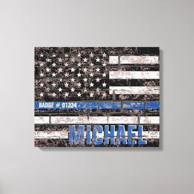 Polisen Thin Blue Line American Flagga Distress Canvastryck (Framsida)