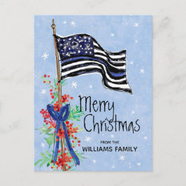 Polisen Thin Blue Line American Flagga Holly Add N Helg Vykort