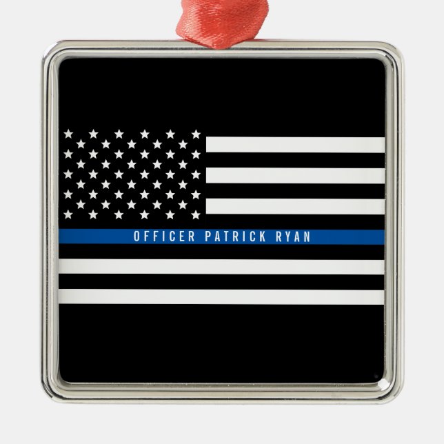 Polisen Thin Blue Line American Flagga Julgransprydnad Metall (Framsidan)