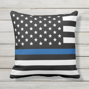 Polisen Thin Blue Line American Flagga Kudde