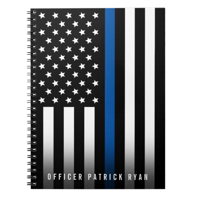 Polisen Thin Blue Line American Flagga Monogram Na Anteckningsbok (Framsidan)