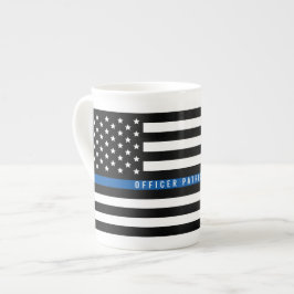 Polisen Thin Blue Line American Flagga Monogrammed Benporslin Mugg