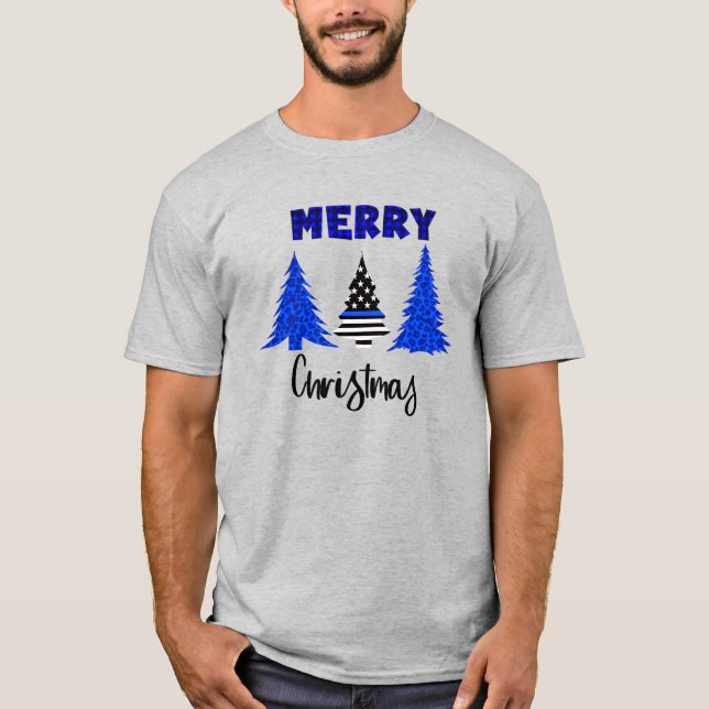 Polisen Thin Blue Line Julgran T-Shirt (Framsida)