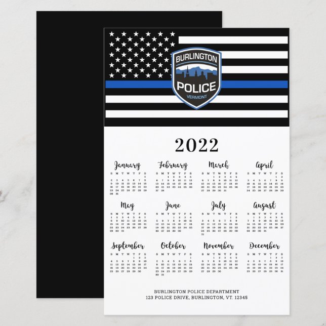 Polisen Thin Blue Line Logo 2022 Kalenderkort (Fram/baksida)