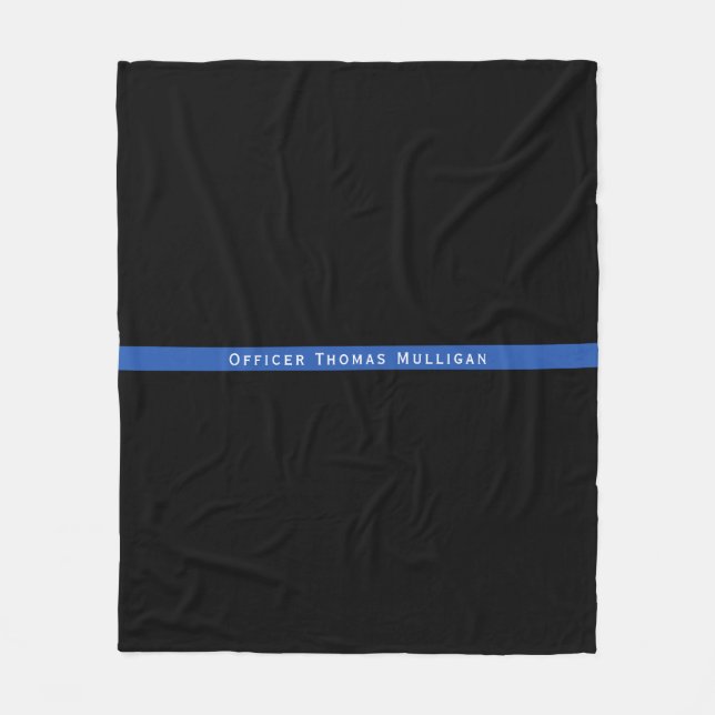 Polisen Thin Blue Line Monogram Namn Fleecefilt (Framsidan)