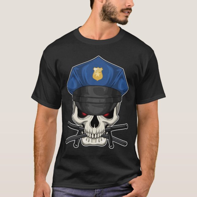 Polisen vid Skull Cop T Shirt (Framsida)