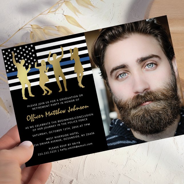 Polisens fest tunna blå linje officersfoto inbjudningar (Skapare uppladdad)