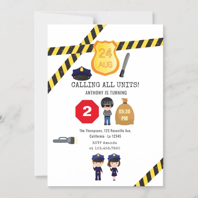 Polisens Födelsedagsfest Magnetisk Inbjudningskort (Framsida)