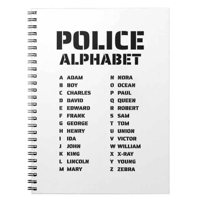 Polisens Fonetiska Alfabet Spiral Anteckningsbok (Framsidan)