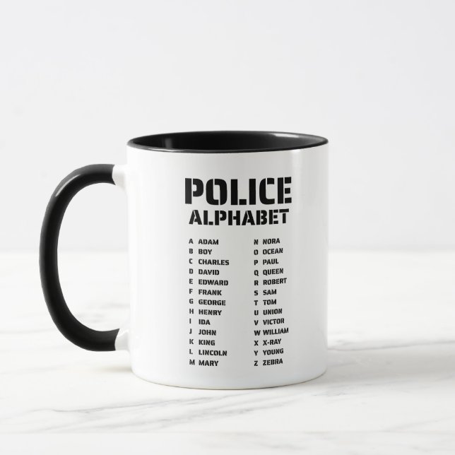 Polisens Fonetiska Alfabetdiagram för Officerare Mugg (Vänster)