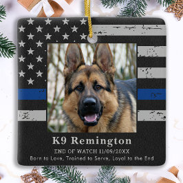 Polisens Hund K9 Memorial Photo EOW Thin Blue Line Julgransprydnad Keramik