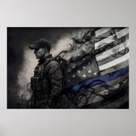Polisens Hyllning Blå Linje Amerikansk Flagga Kons Poster