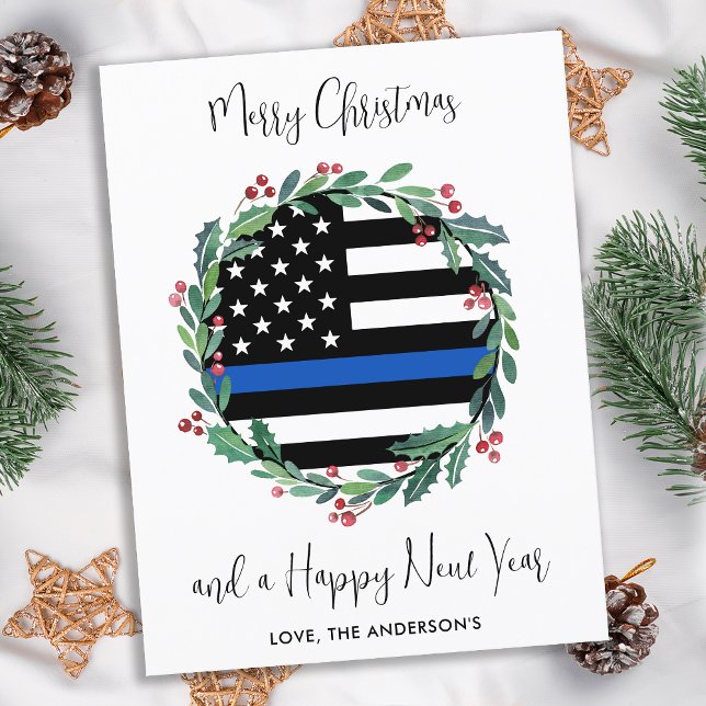 Polisens julfransens utandning Thin Blue Line Flag Helg Vykort (Skapare uppladdad)