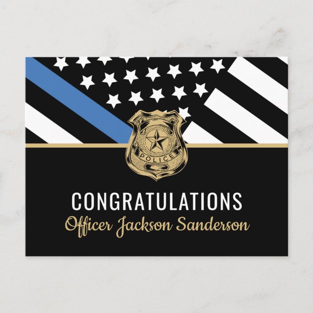 Polisens pensionering Blå linje Flagga Rättsväsend Inbjudan Vykort (Framsida)