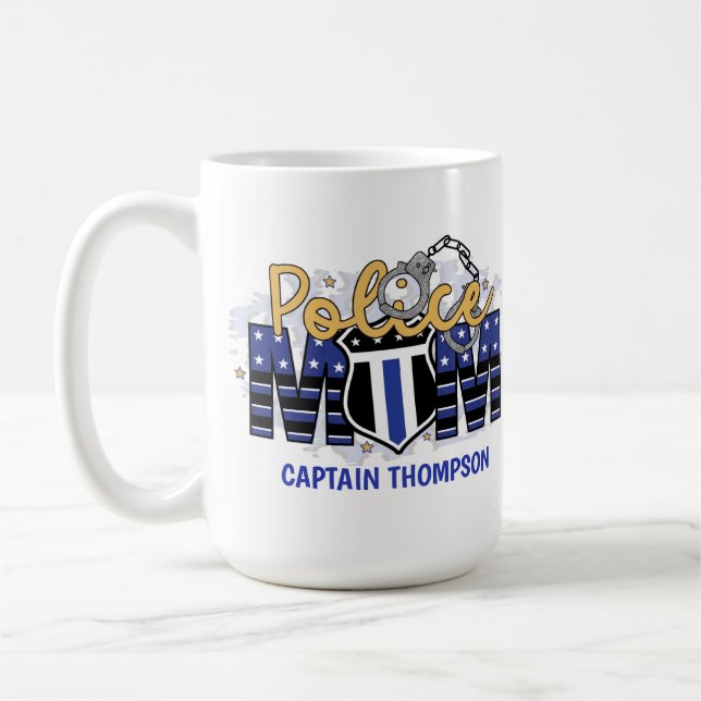 Polisens Personlig Mamma Badge Thin Blue Line Kaffemugg (Vänster)