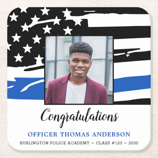 Polisens Studentfest Foto Thin Blue Line Underlägg Papper Kvadrat (Framsidan)