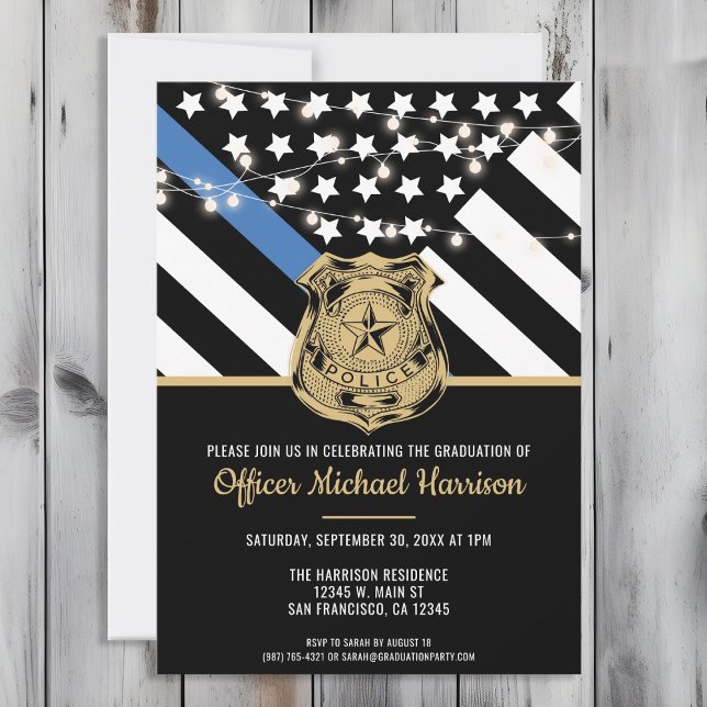 Polisexamen Blå Första Linjens Tjänsteman Inbjudningar (Perfect invitation to invite guests to celebrate the new police academy graduate in law enforcement!)