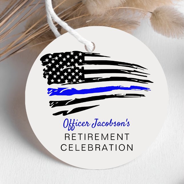 Polisfärgen Thin Blue Line Flagga Pension Gåvor Etiketter (Skapare uppladdad)