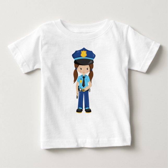 Polisflicka, polis, polis, polis, polis, brun luft t shirt (Framsida)